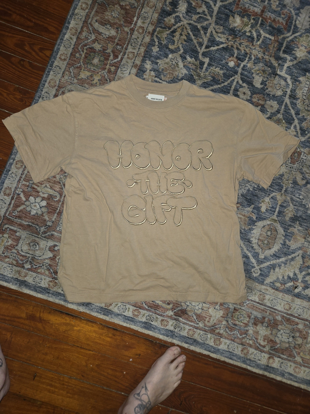 Honor The Gift Men's Beige Embroidered Graphic Tee